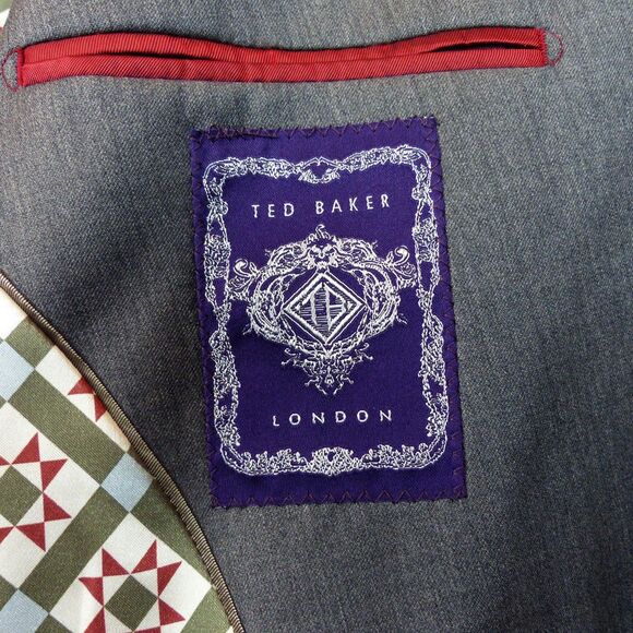 Ted Baker London Blazer Jacket Men 40R Gray Debonair Wool Two Button Suit Coat - Picture 12 of 13